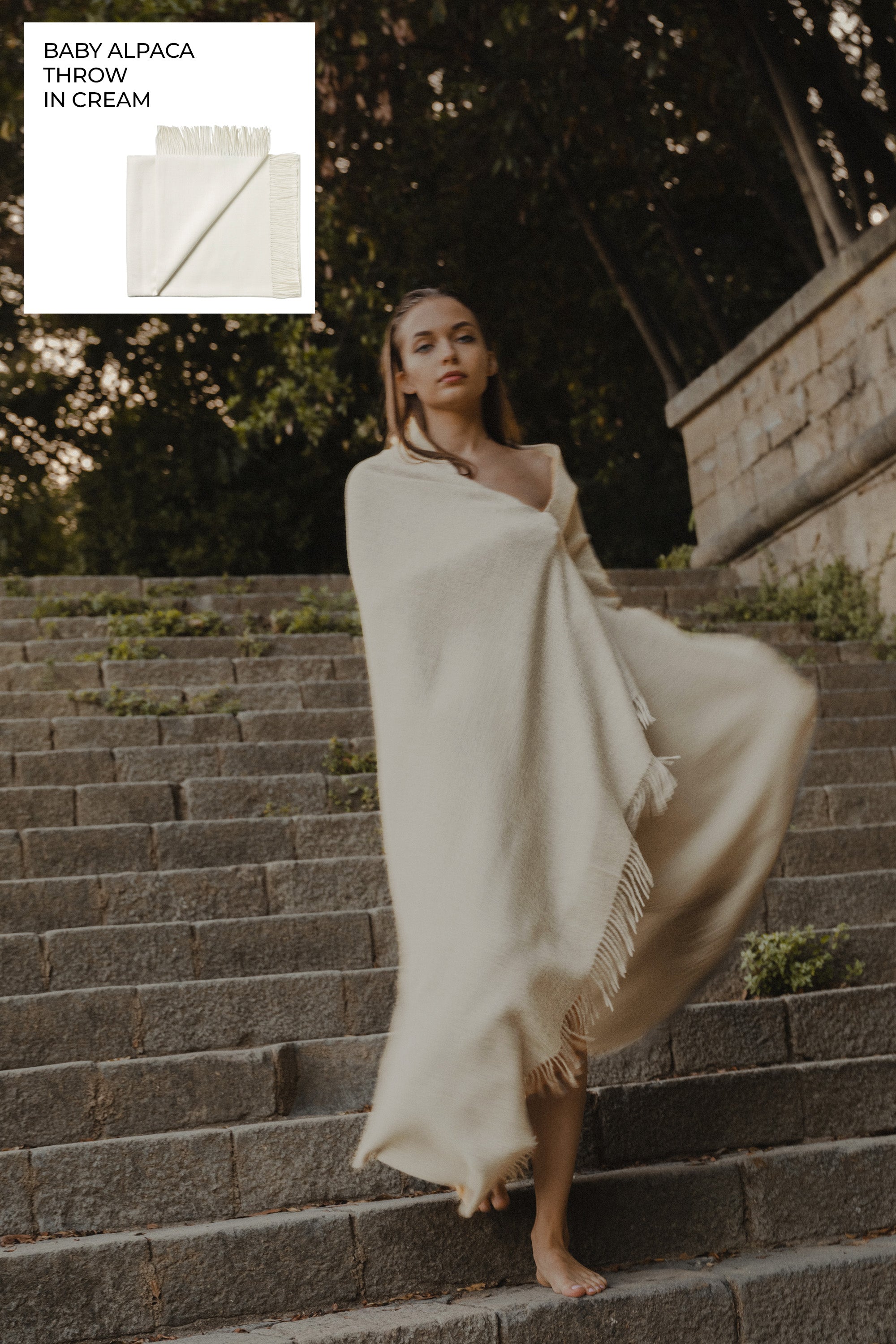 Riley Alpaca Oversized Throw Scarf in Cream