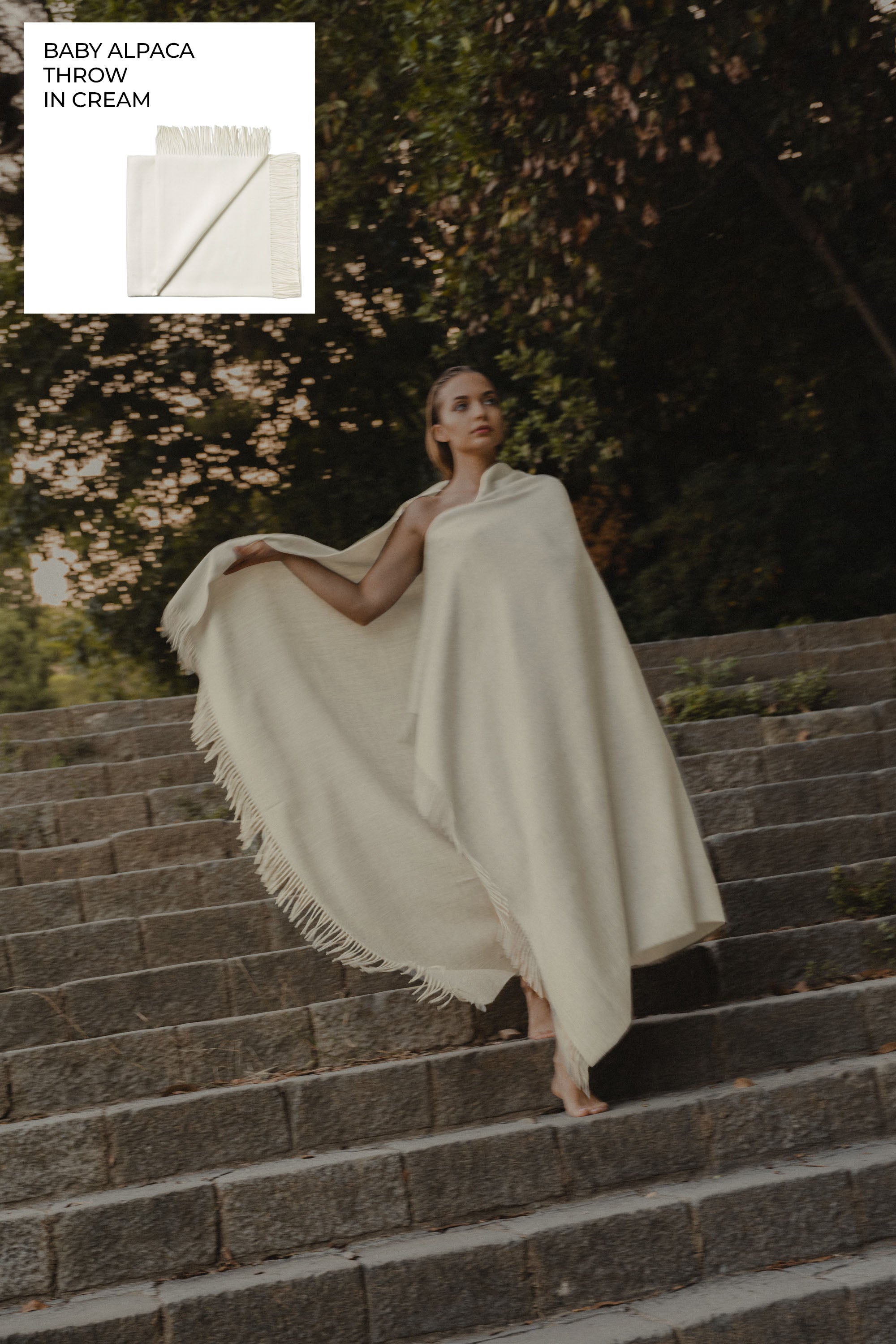 Riley Alpaca Oversized Throw Scarf in Cream