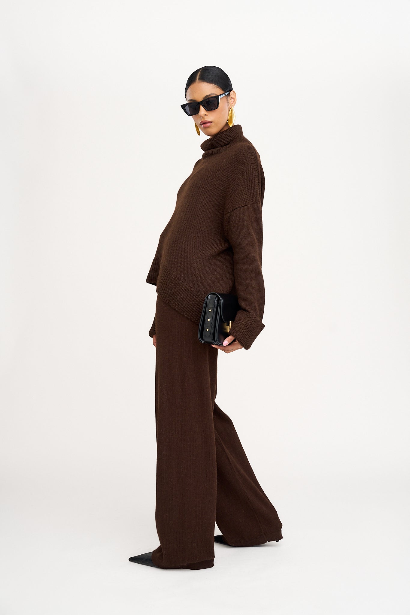 Avery Alpaca Wide Leg Pants in Brown