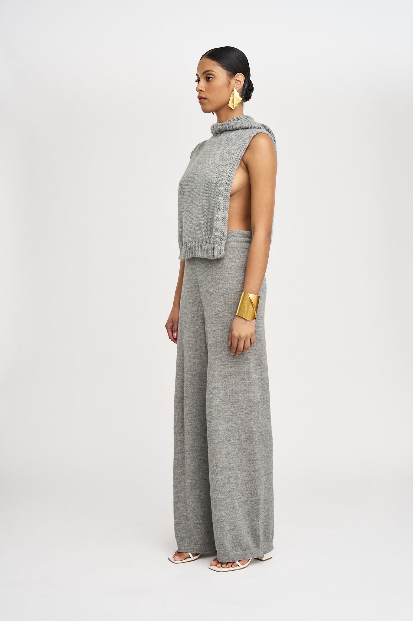 Avery Alpaca Wide Leg Pants in Light Grey