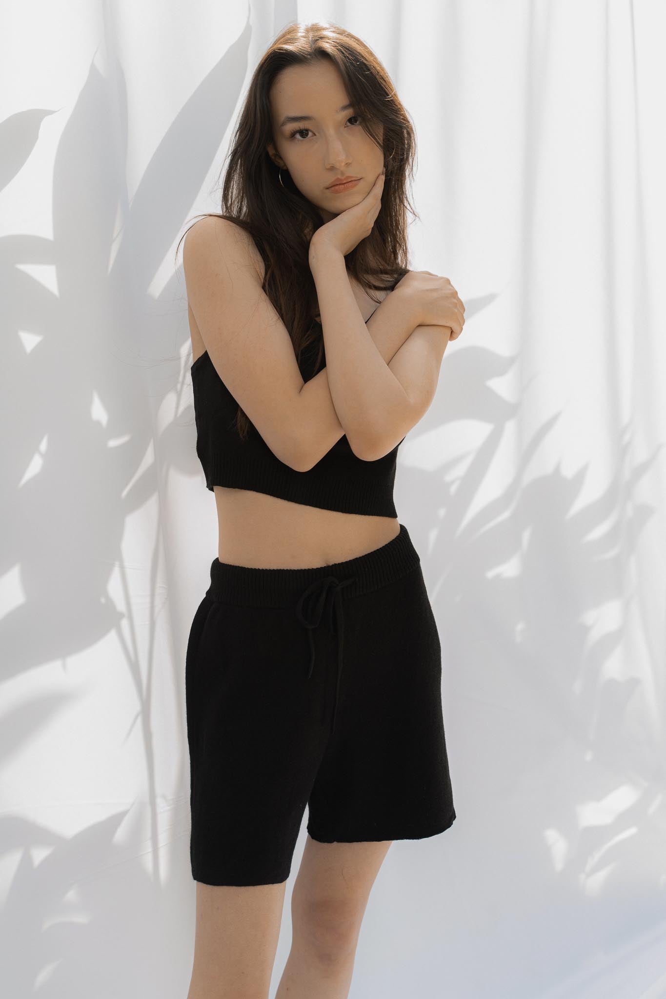 The Solace Alpaca and Silk Shorts in black