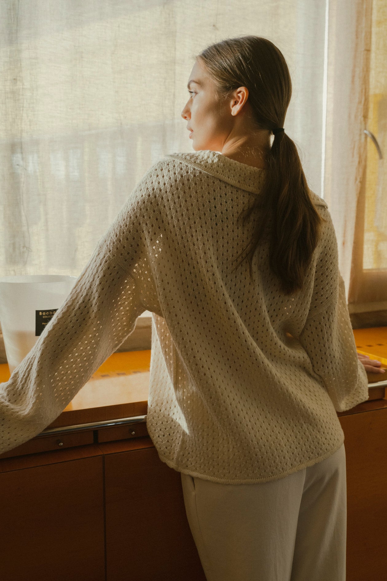 Haze Alpaca Crochet Sweater in cream L