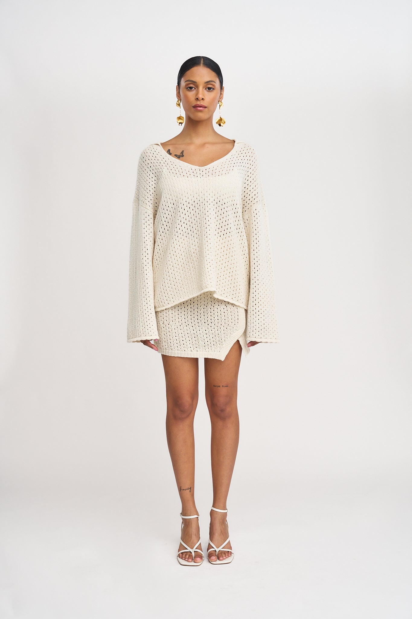 Haze Alpaca Crochet Mini Skirt In Cream