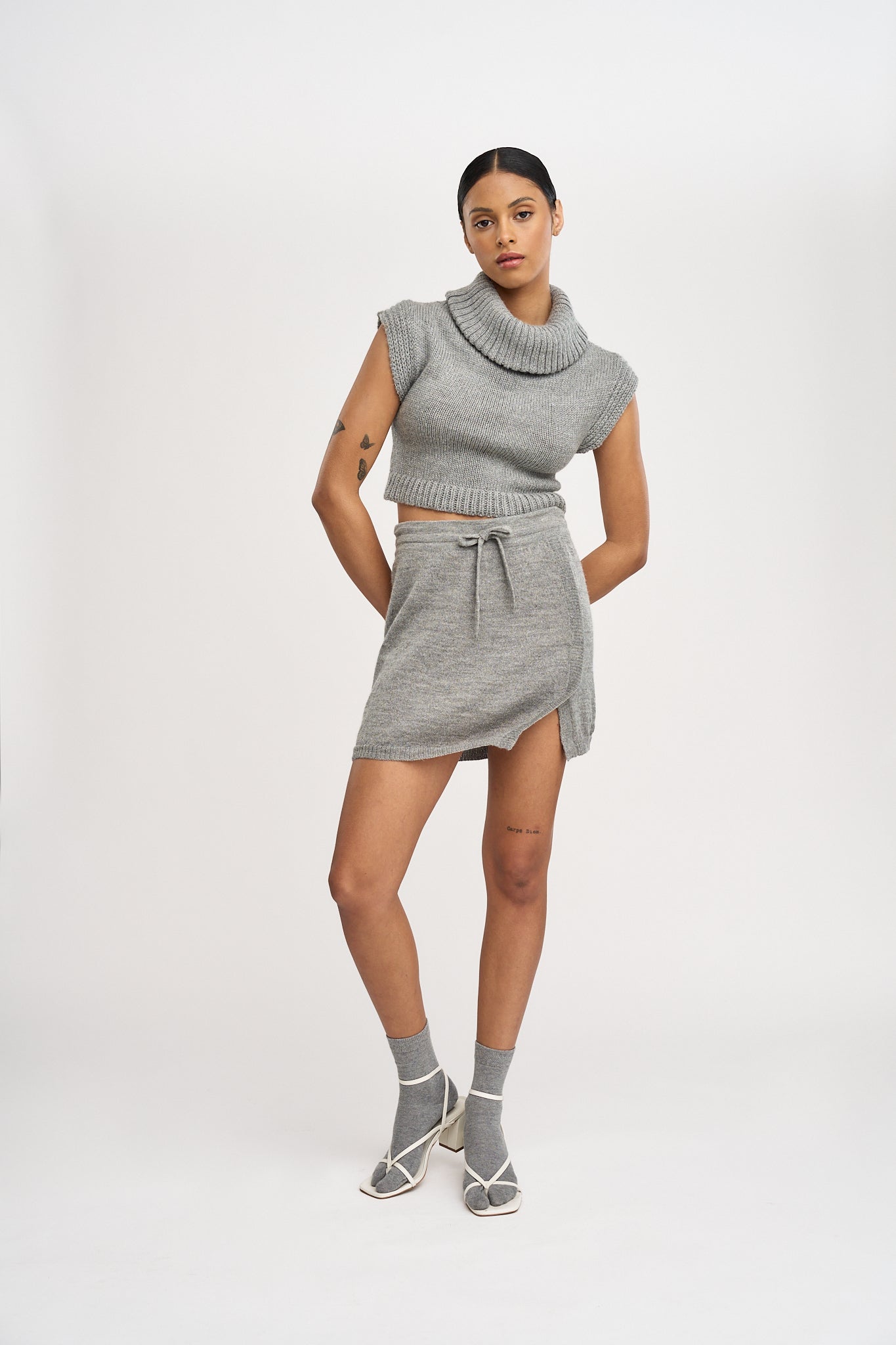 Lisa Alpaca Mini Skirt in Light Grey