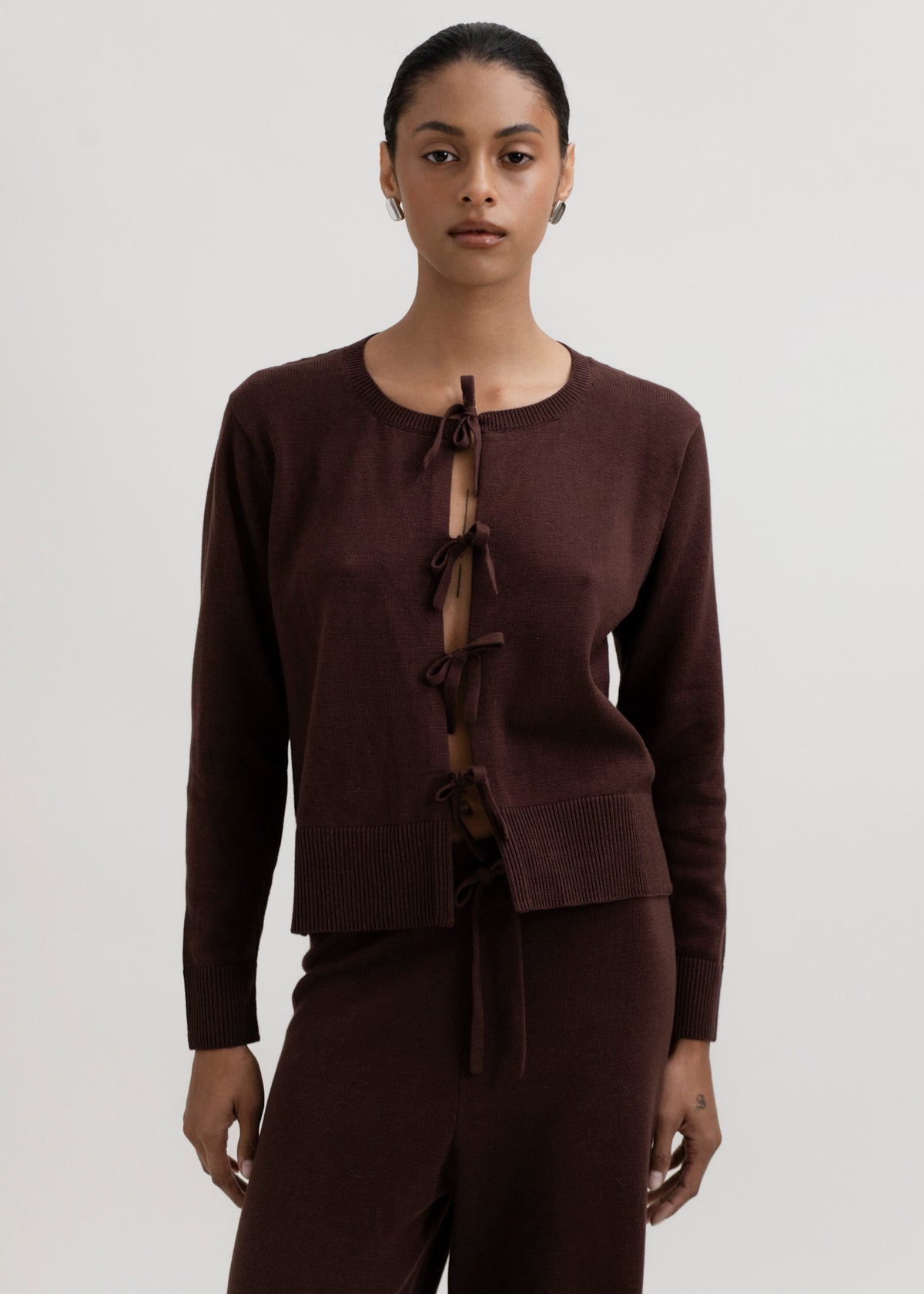 Amaya Cardigan | Chocolate Brown | Cotton Alpaca Knit | Ahblo