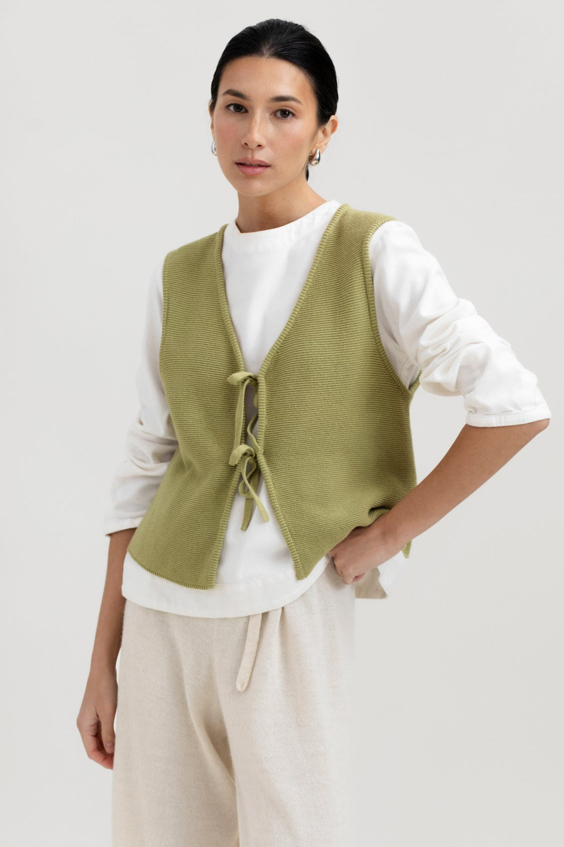 Luzia Vest | Olive Green | Cotton Alpaca Blend | Ahblo
