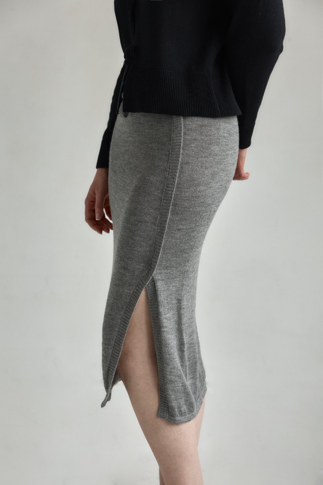 The Elise Midi Skirt in Mist Grey