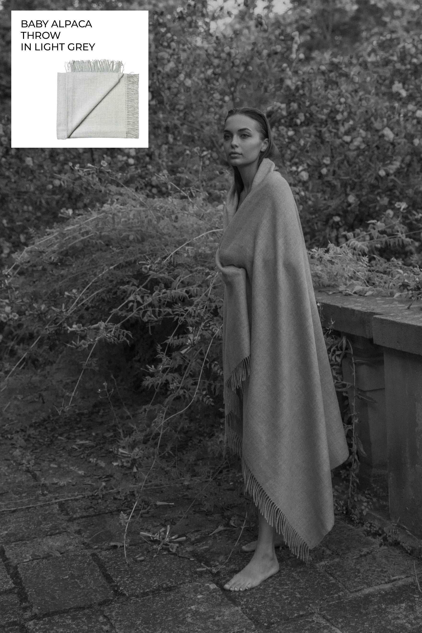 Riley Alpaca Oversized Throw Scarf in Light Grey