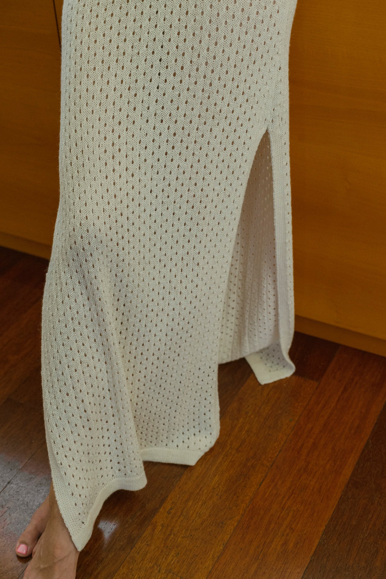 The Aurora Alpaca Knit Maxi Dress in cream