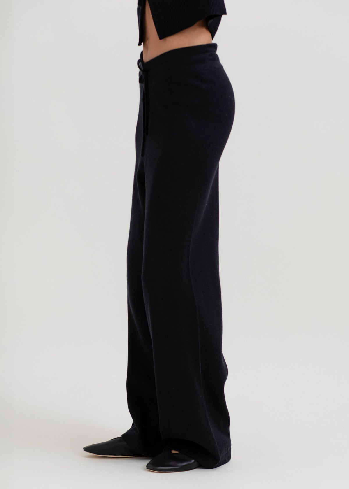 Alba Pants in Black, cotton and baby alpaca wide-leg pants by Ahblo, worn by model