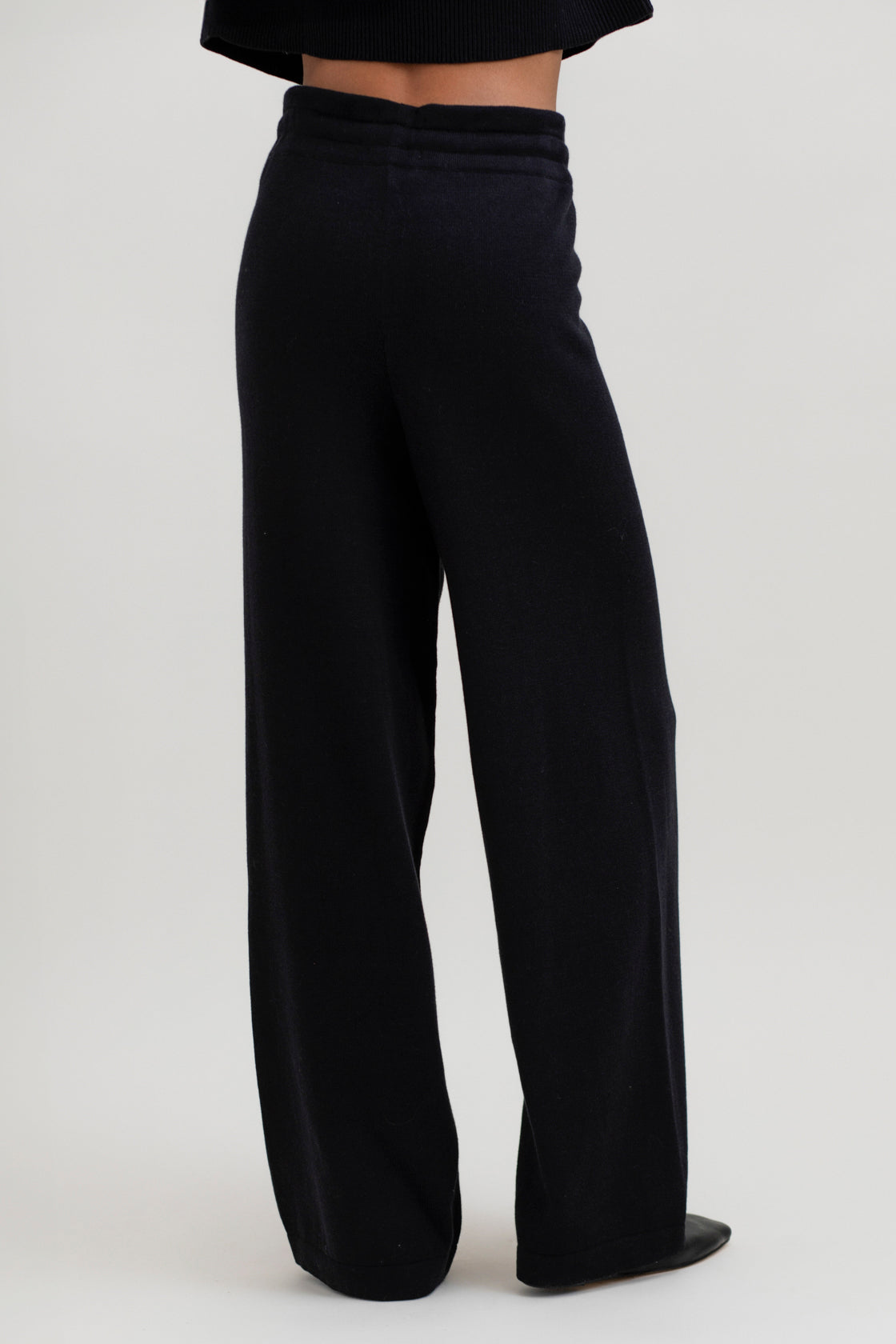 Alba Pants in Black, cotton and baby alpaca wide-leg pants by Ahblo, worn by model