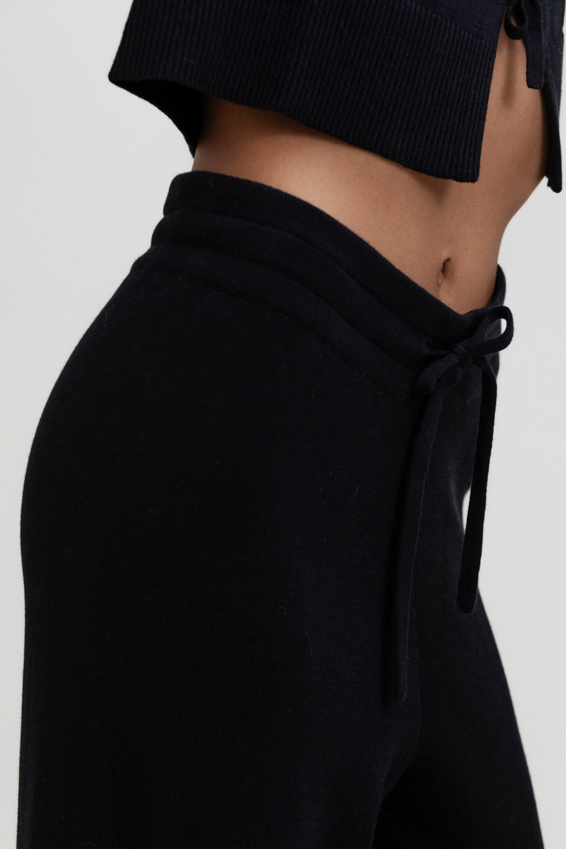 Alba Pants in Black, cotton and baby alpaca wide-leg pants by Ahblo, worn by model