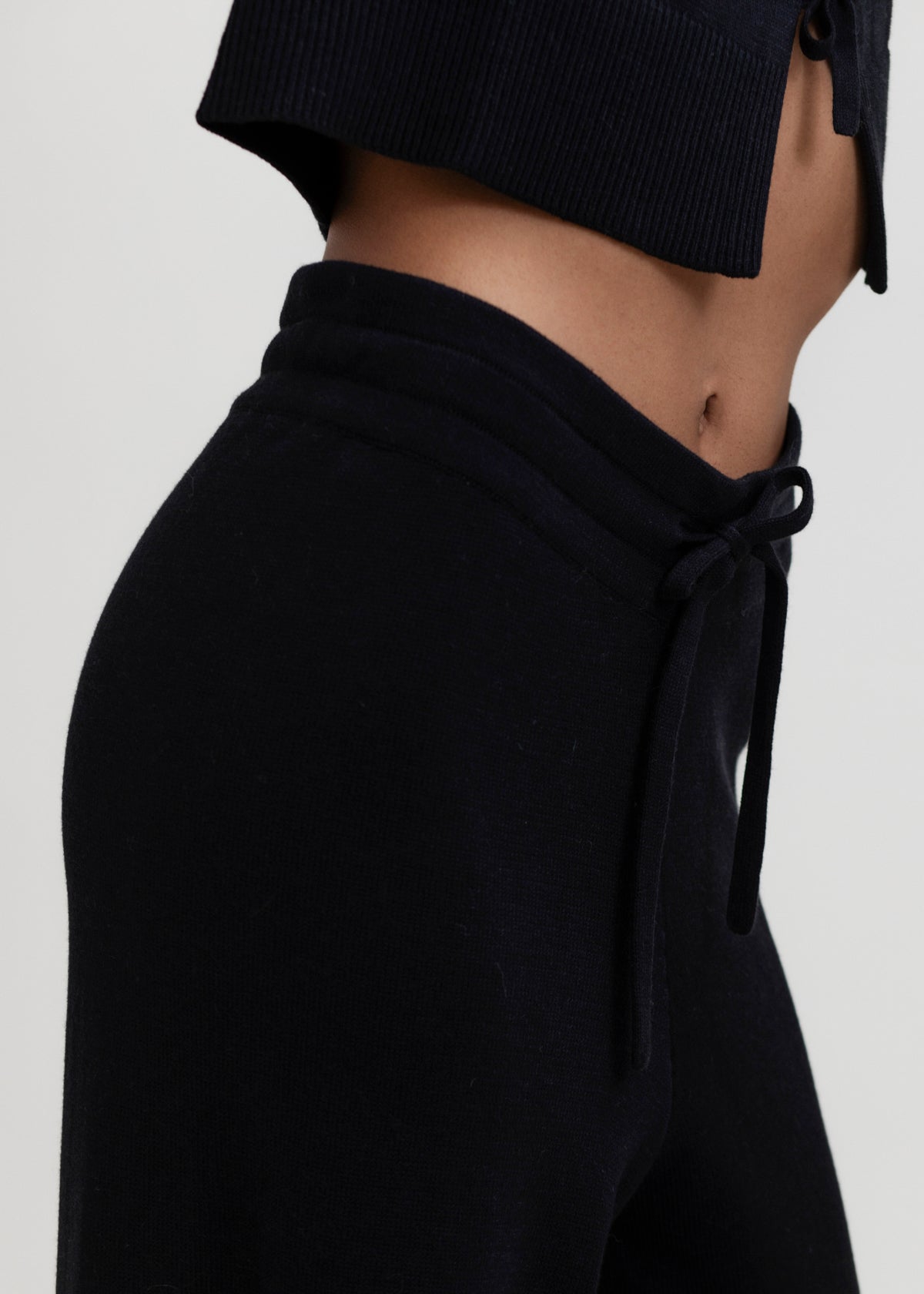 Alba Pants in Black, cotton and baby alpaca wide-leg pants by Ahblo, worn by model