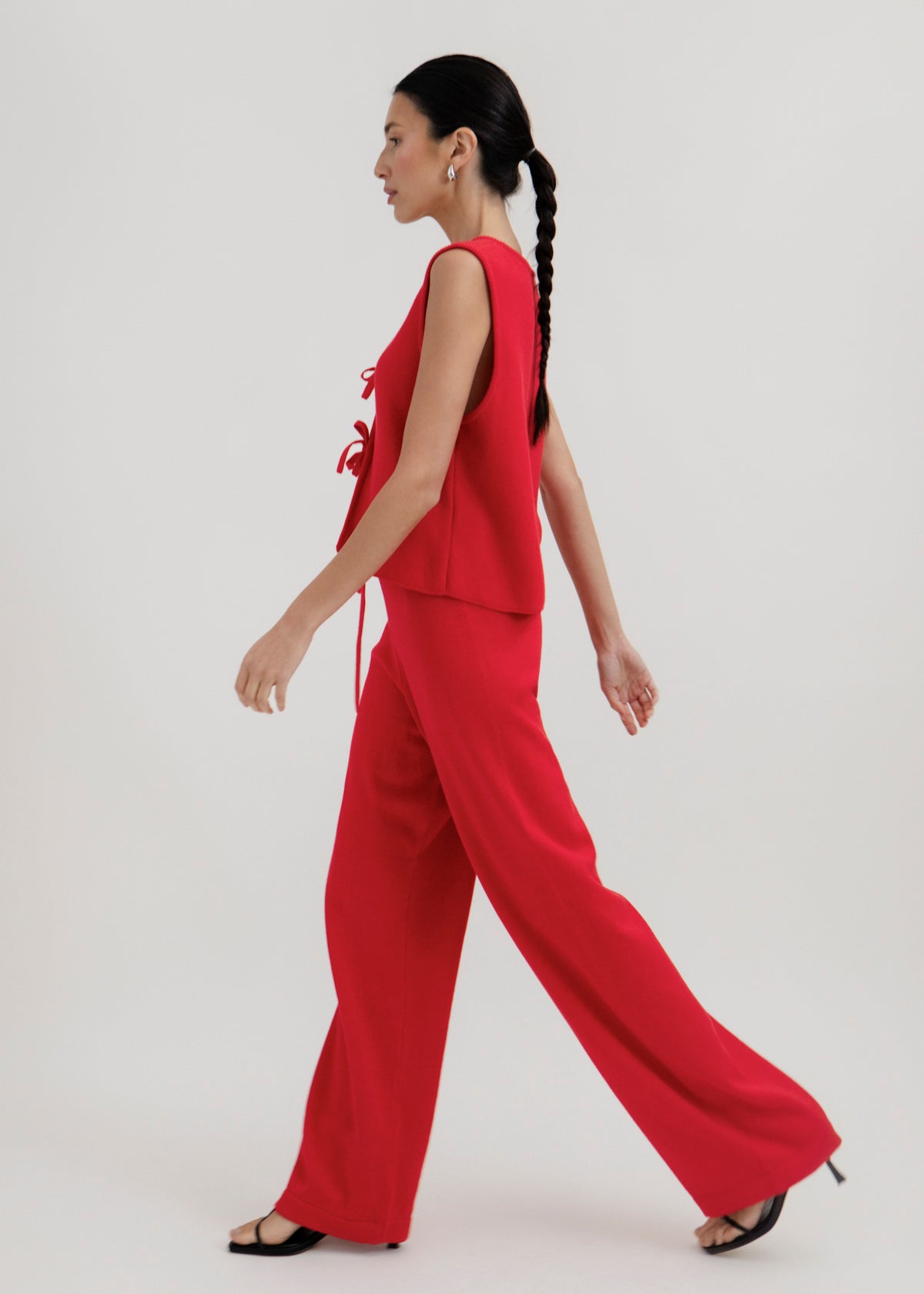 Alba Pants in Cerise, cotton and baby alpaca wide-leg pants by Ahblo, worn by model