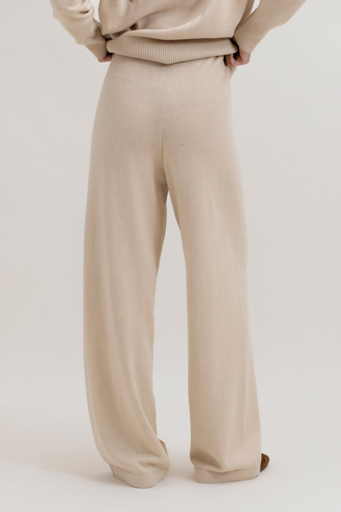 Alba Pants in Praline, cotton and baby alpaca wide-leg pants by Ahblo, worn by model