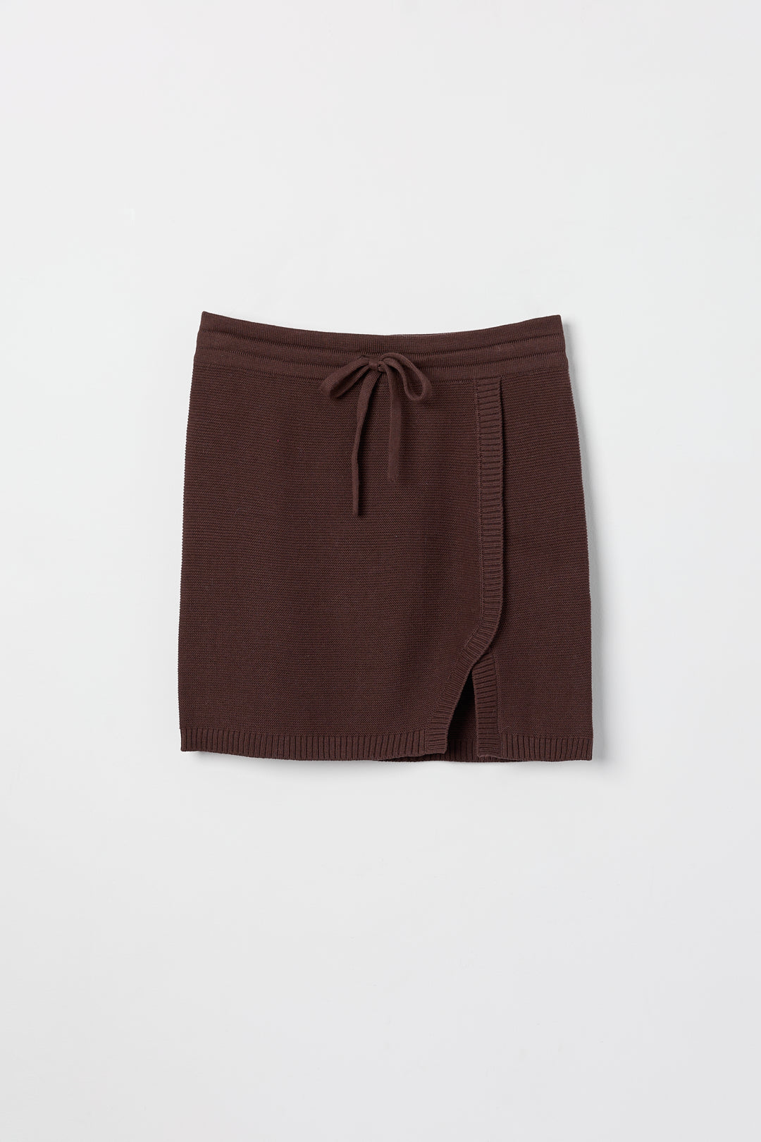Alin Mini Skirt in Chocolate Brown, cotton and baby alpaca mini skirt by Ahblo, flat lay