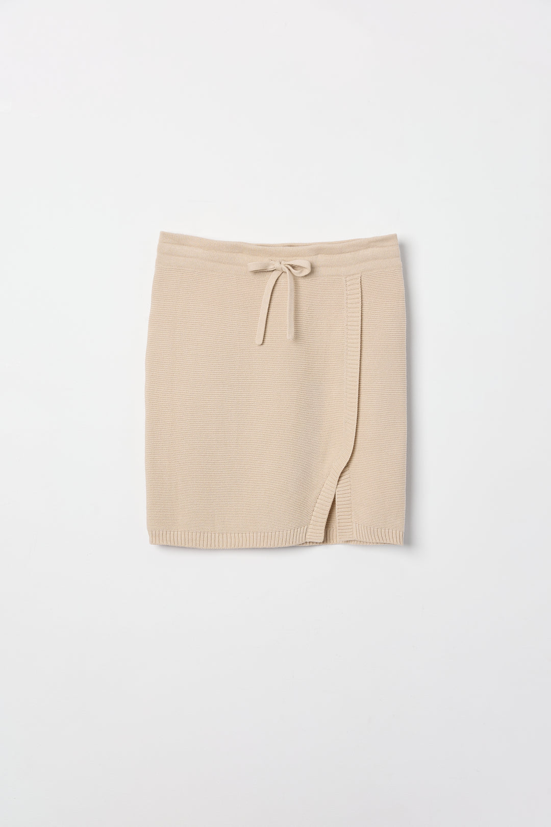 Alin Mini Skirt in Praline, cotton and baby alpaca mini skirt by Ahblo, flat lay