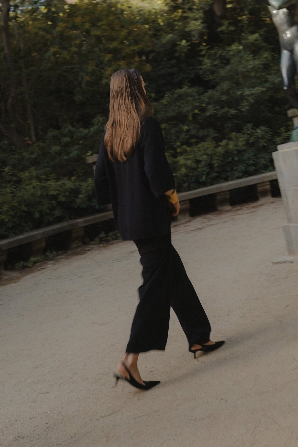 Avery Trousers in Black, baby alpaca wide-leg knit trousers by Ahblo, back view