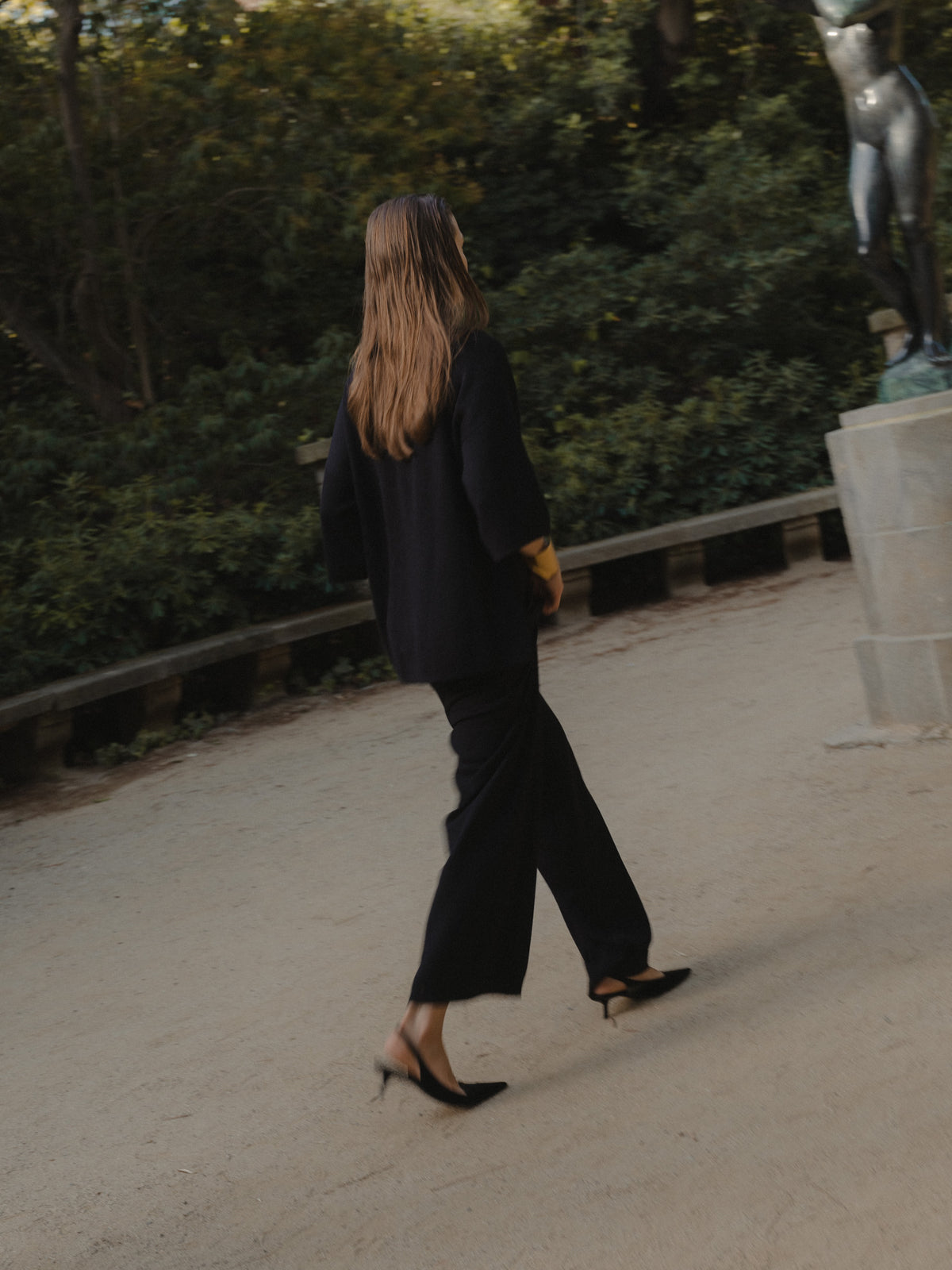 Avery Trousers in Black, baby alpaca wide-leg knit trousers by Ahblo, back view