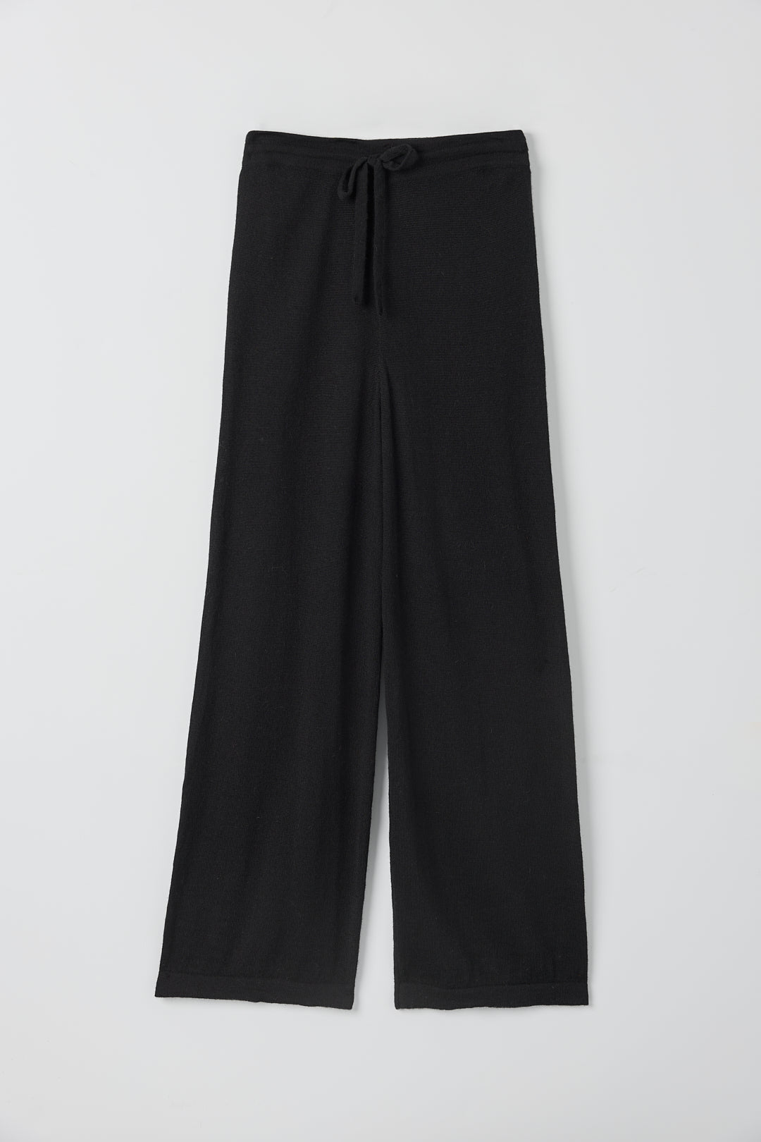 Avery Trousers in Black, baby alpaca wide-leg knit trousers by Ahblo, flat lay