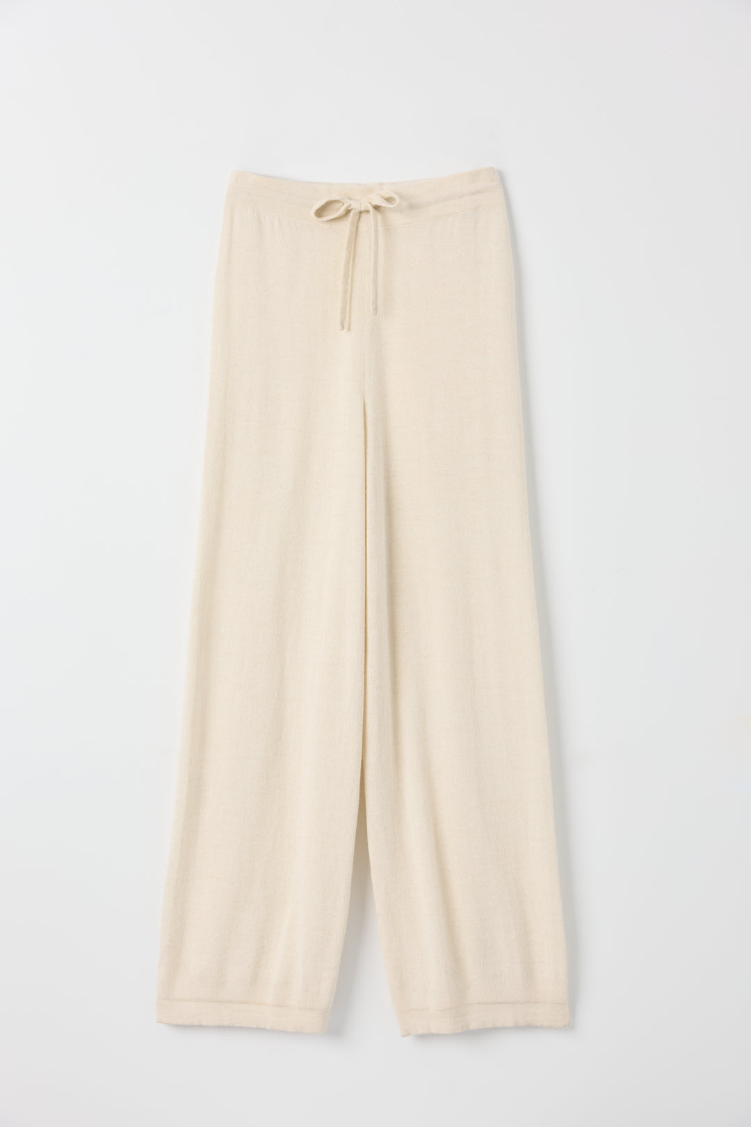 Avery Trousers in Cream, baby alpaca wide-leg knit trousers by Ahblo, flat lay