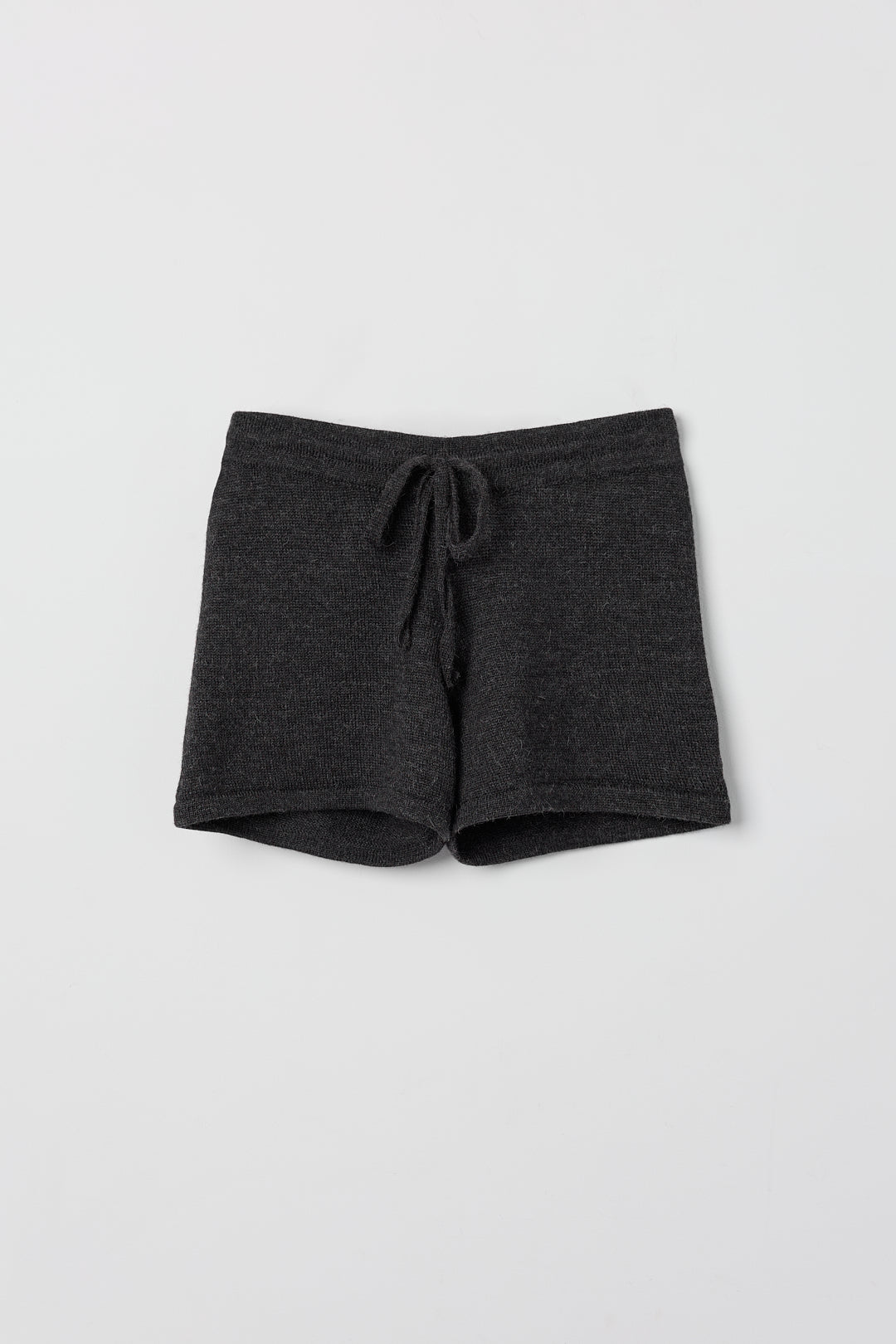 Cove Shorts in Charcoal, baby alpaca knit shorts by Ahblo, flat lay