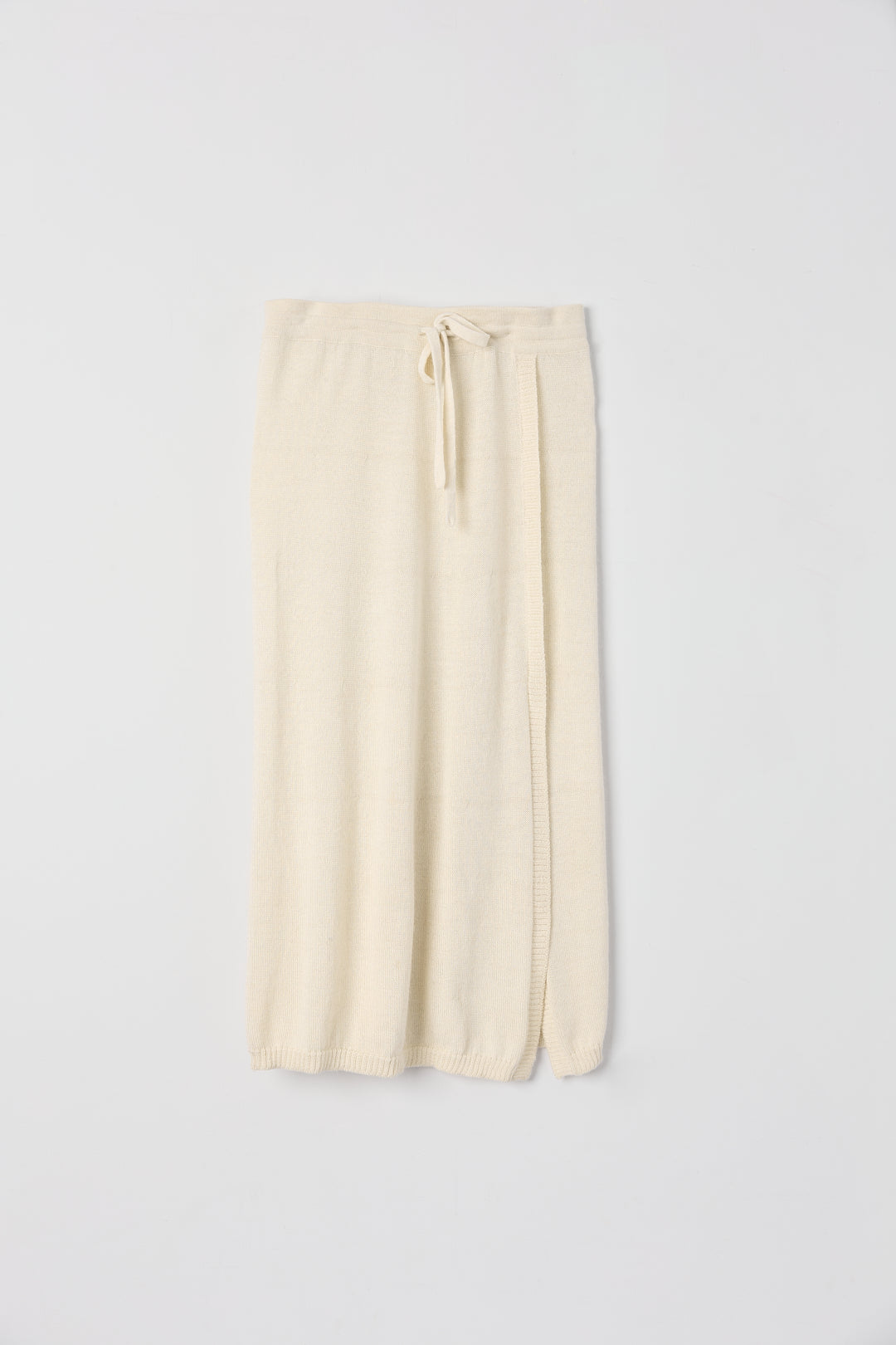 Elise Midi Skirt in Cream, alpaca knit midi skirt by Ahblo, flat lay