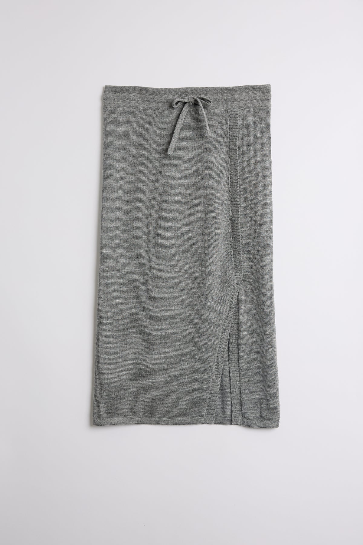 Elise Midi Skirt in Mist Grey, alpaca knit midi skirt by Ahblo, worn by model