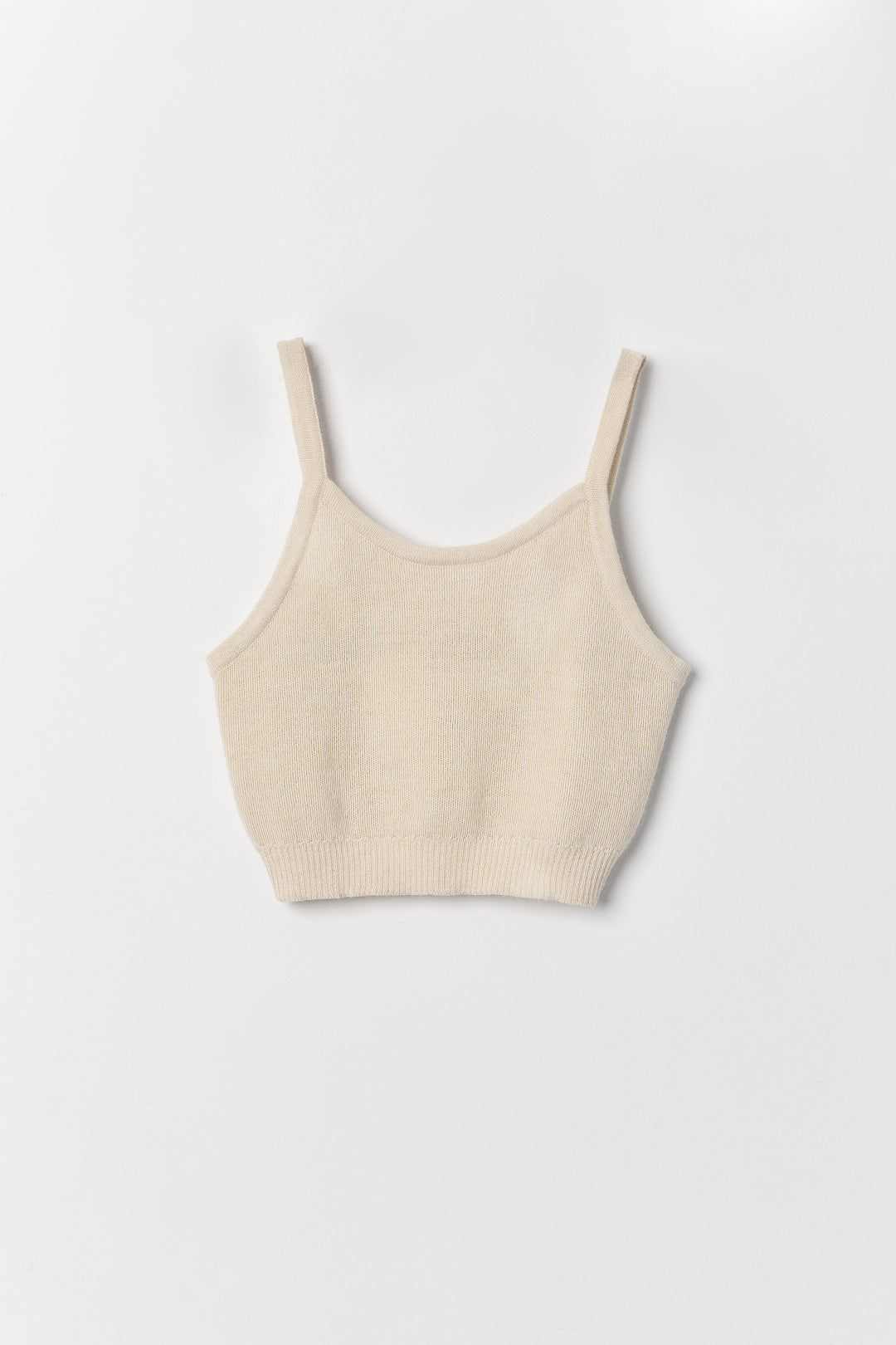 Halo Top in Cream, alpaca knit cropped top by Ahblo, flat lay
