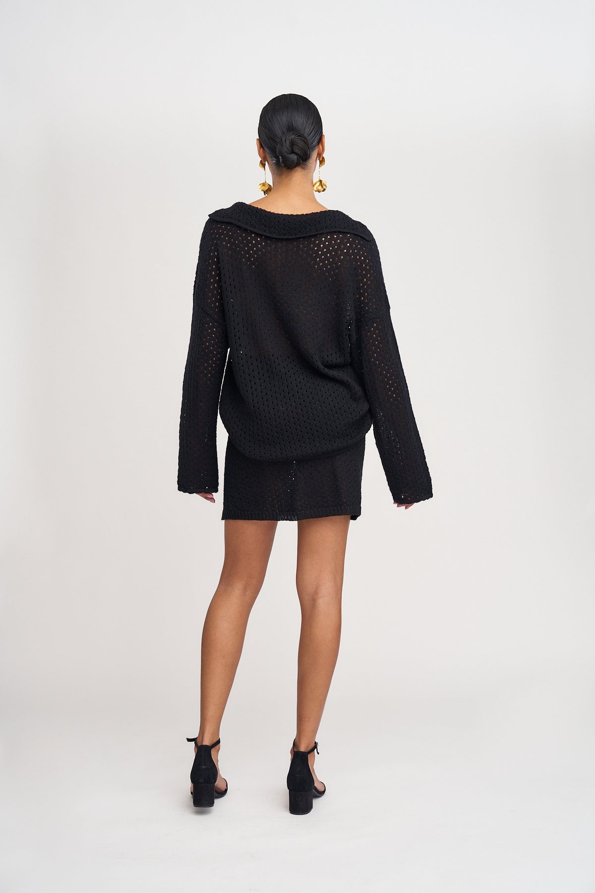 Lani Mini Skirt in Black, baby alpaca knit mini skirt by Ahblo, back view