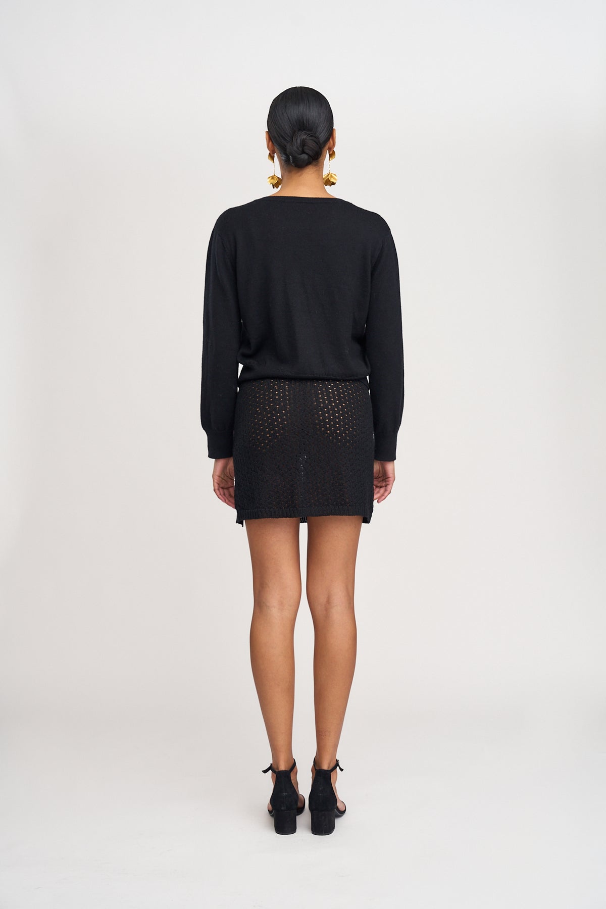 Lani Mini Skirt in Black, baby alpaca knit mini skirt by Ahblo, back view