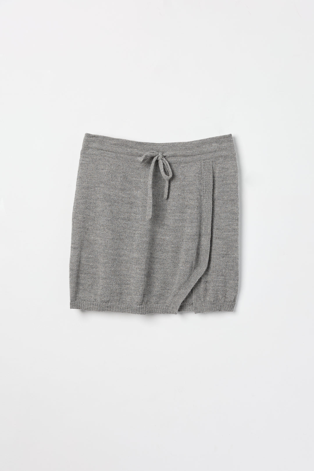 Lisa Mini Skirt in Mist Grey, baby alpaca jersey mini skirt by Ahblo, flat lay