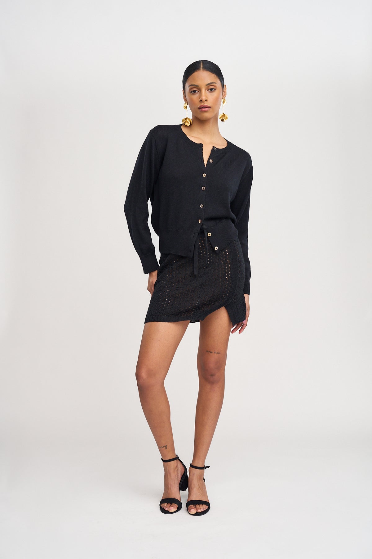 Lulu Cardigan in Black, alpaca cardigan by Ahblo, front view