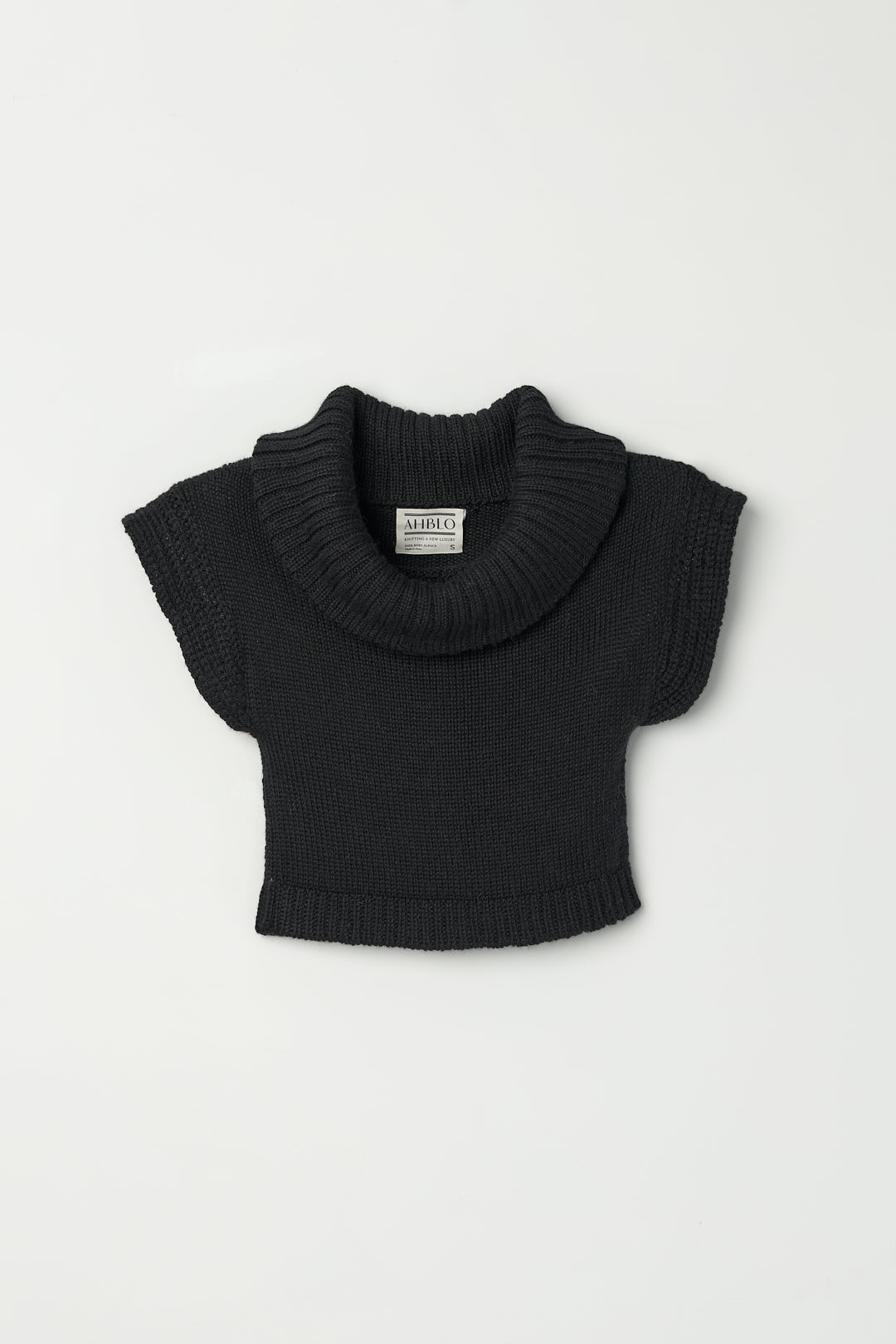 Luna Top in Black, baby alpaca knit top by Ahblo, flat lay