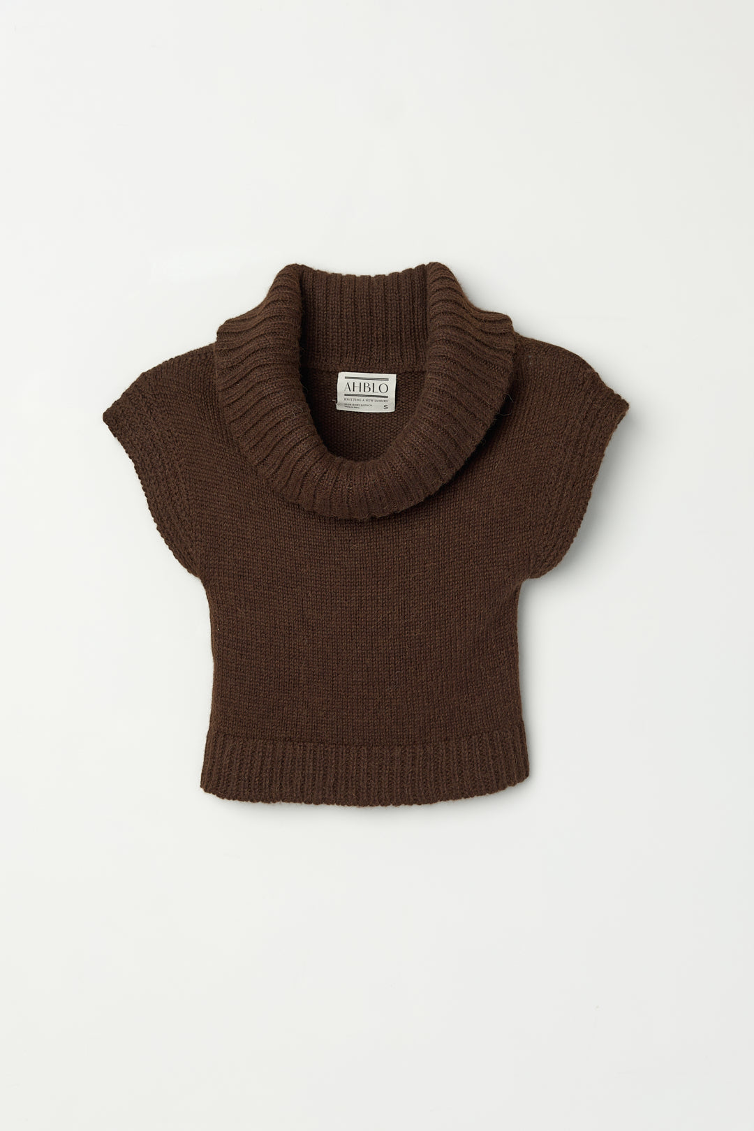 Luna Top in Chocolate Brown, baby alpaca knit top by Ahblo, flat lay