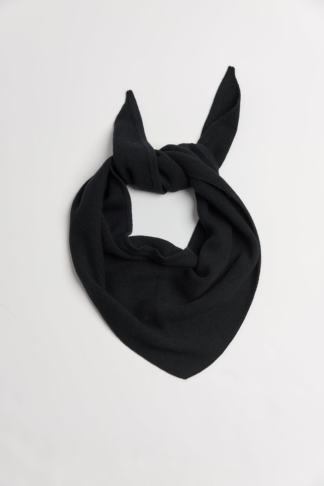 Nora Scarf in Black, cotton and baby alpaca triangle scarf by Ahblo, flat lay