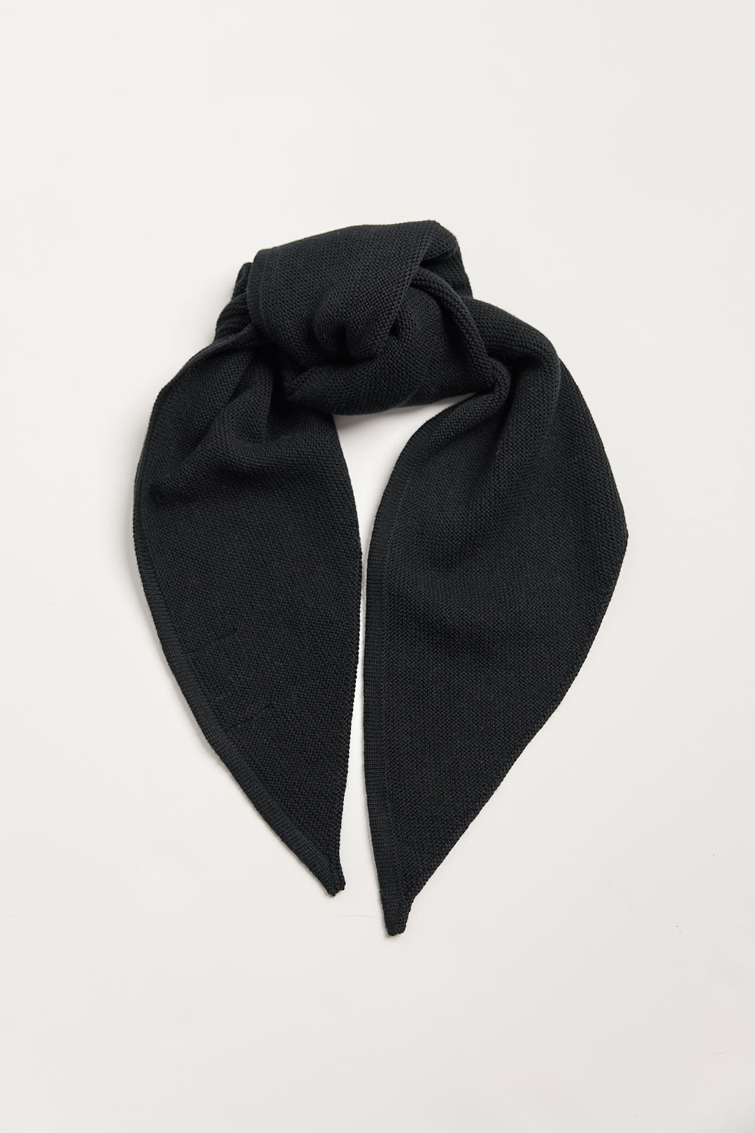 Nora Scarf in Black, cotton and baby alpaca triangle scarf by Ahblo, flat lay