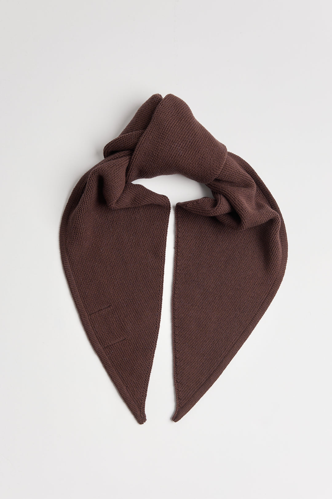 Nora Scarf in Chocolate Brown, cotton and baby alpaca triangle scarf by Ahblo, flat lay