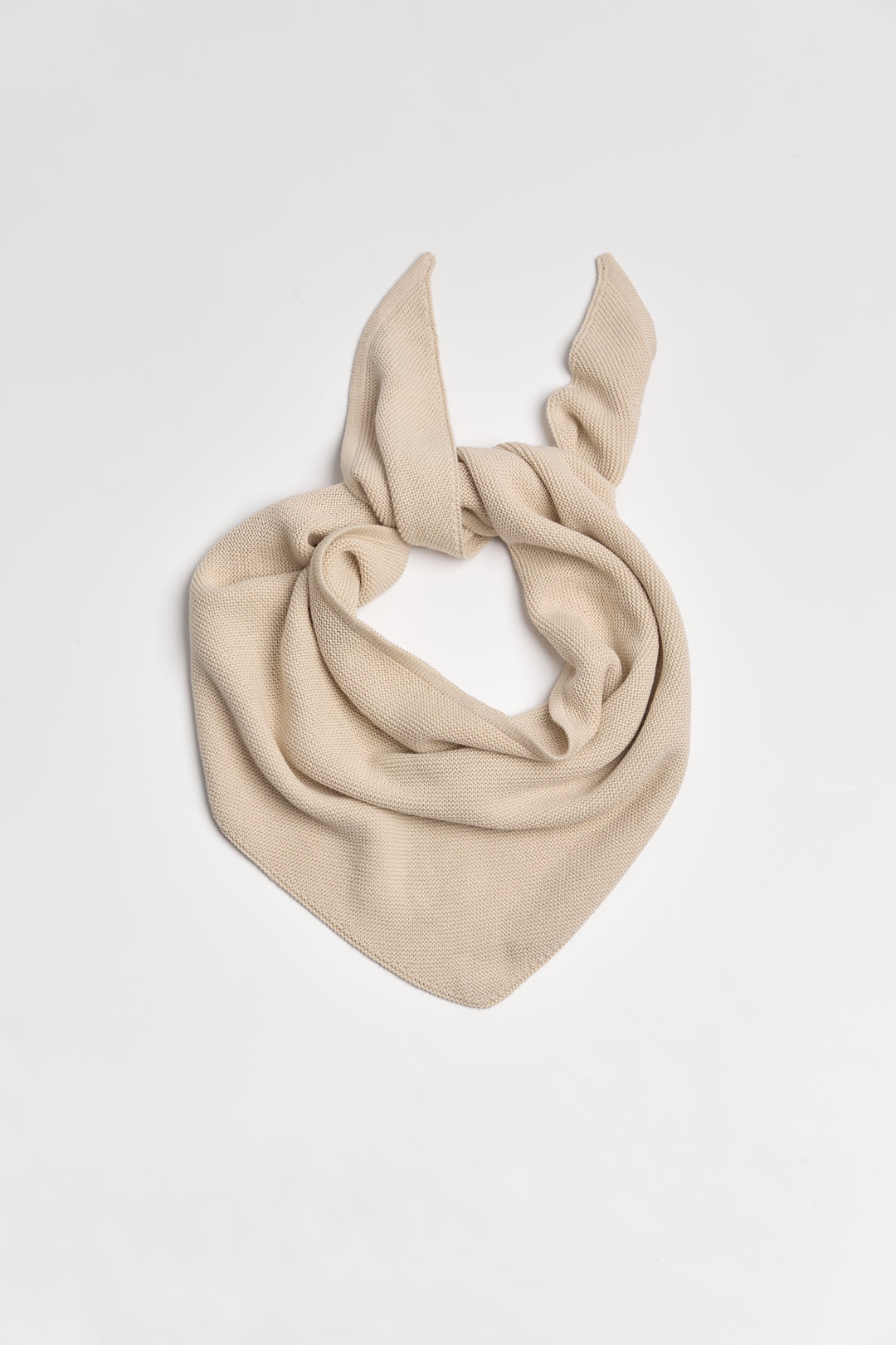 Nora Scarf in Praline, cotton and baby alpaca triangle scarf by Ahblo, flat lay