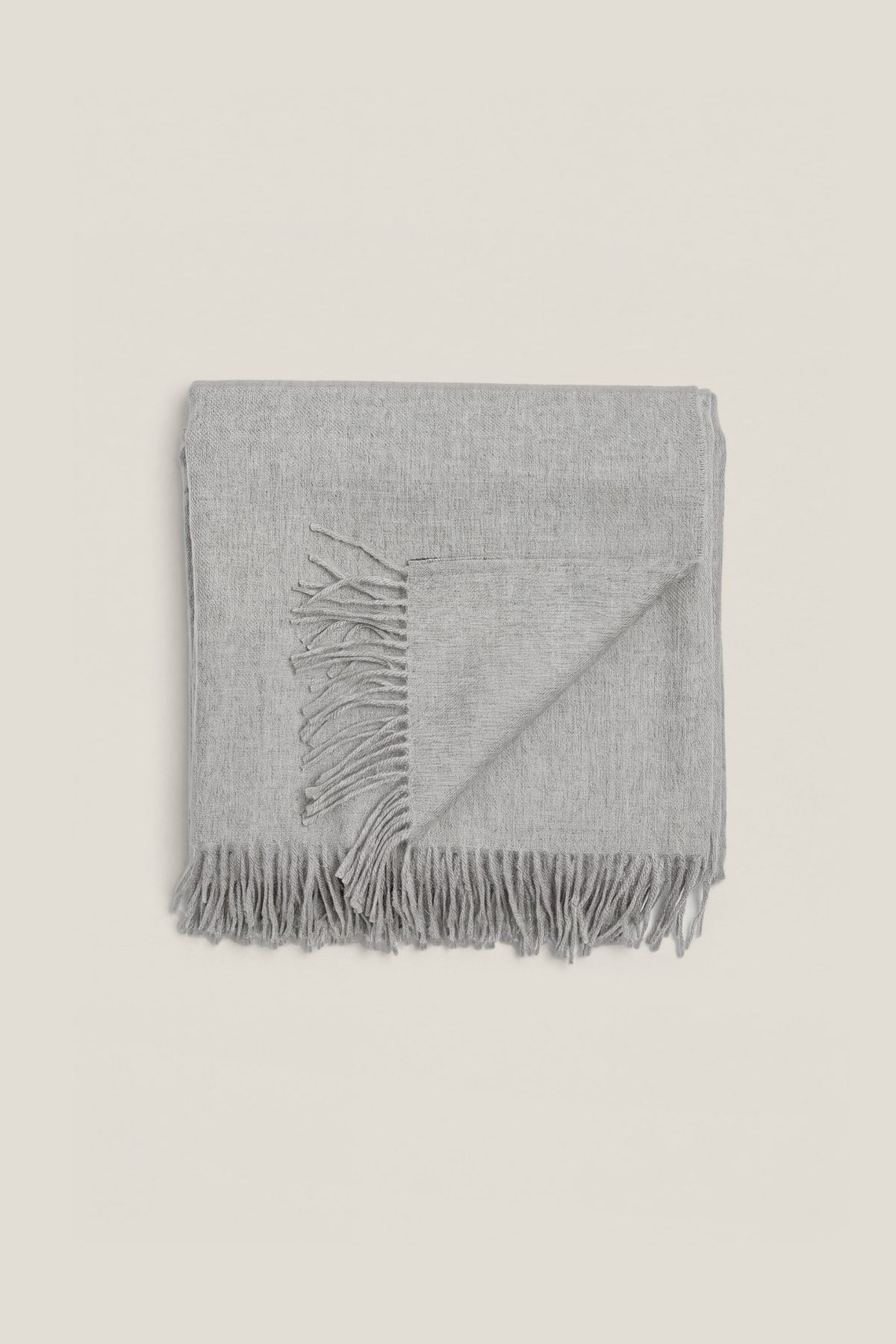 Riley Scarf in Mist Grey, blanket-size baby alpaca scarf by Ahblo, flat lay