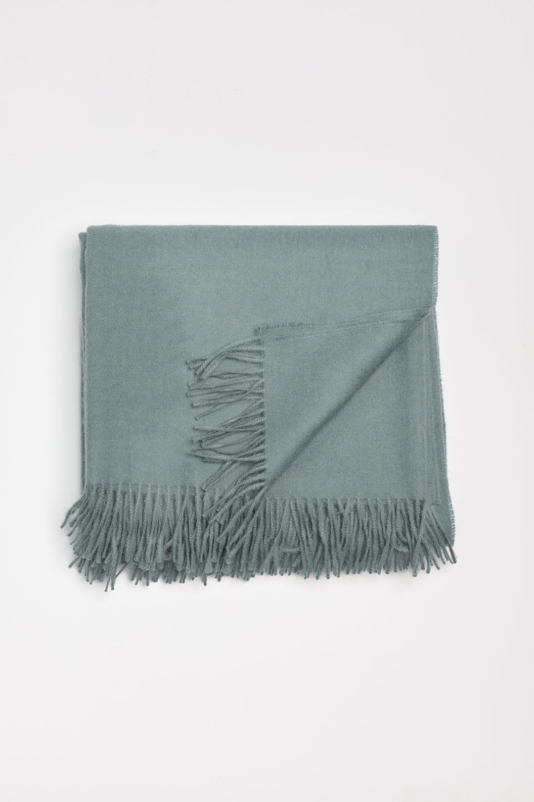 Riley Scarf in Slate Green, blanket-size baby alpaca scarf by Ahblo, flat lay