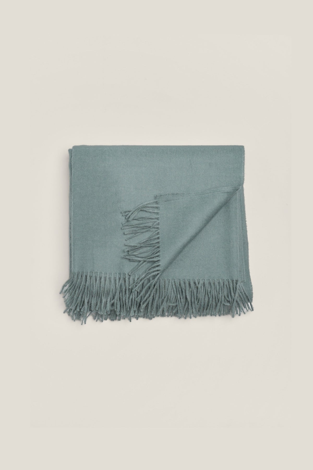 Riley Scarf in Slate Green, blanket-size baby alpaca scarf by Ahblo, flat lay