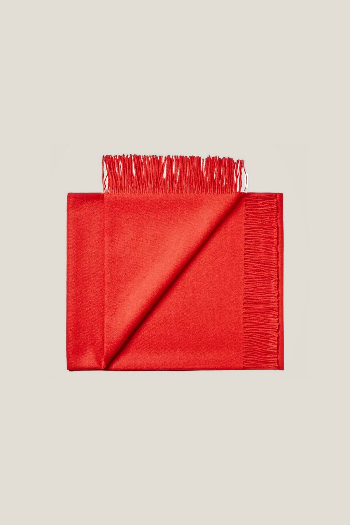 Riley Scarf in Vermilion, blanket-size baby alpaca scarf by Ahblo, flat lay
