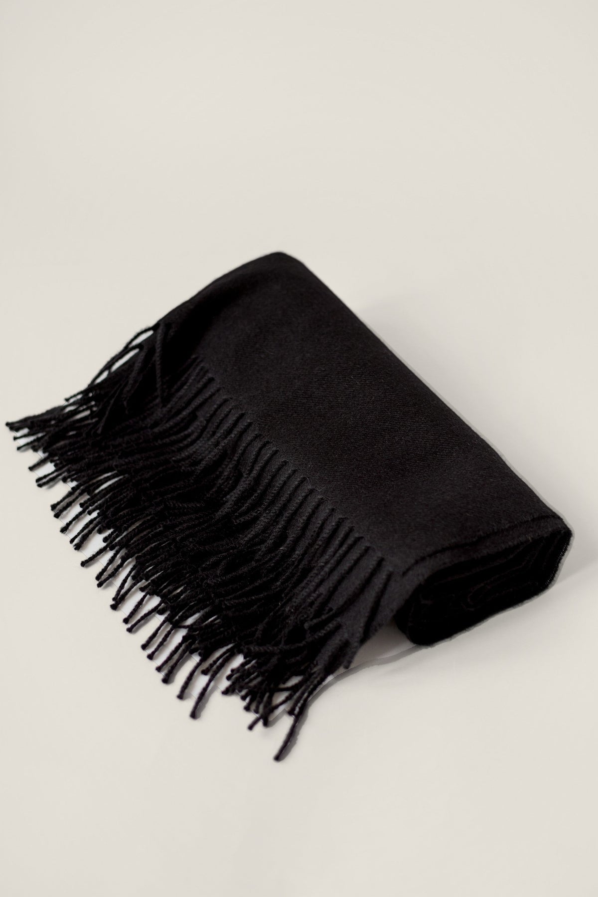 Rowan Scarf in Black, blanket-size baby alpaca scarf by Ahblo, flat lay