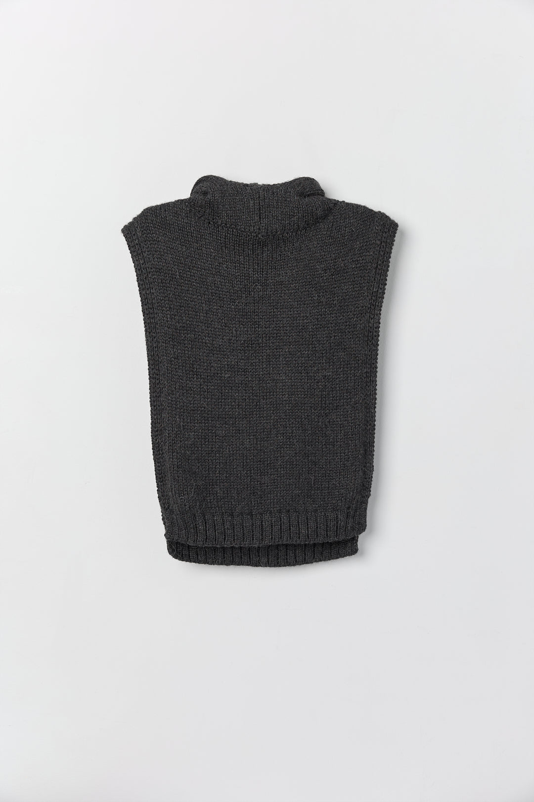 Tofino Poncho in Charcoal, baby alpaca mini poncho by Ahblo, flat lay