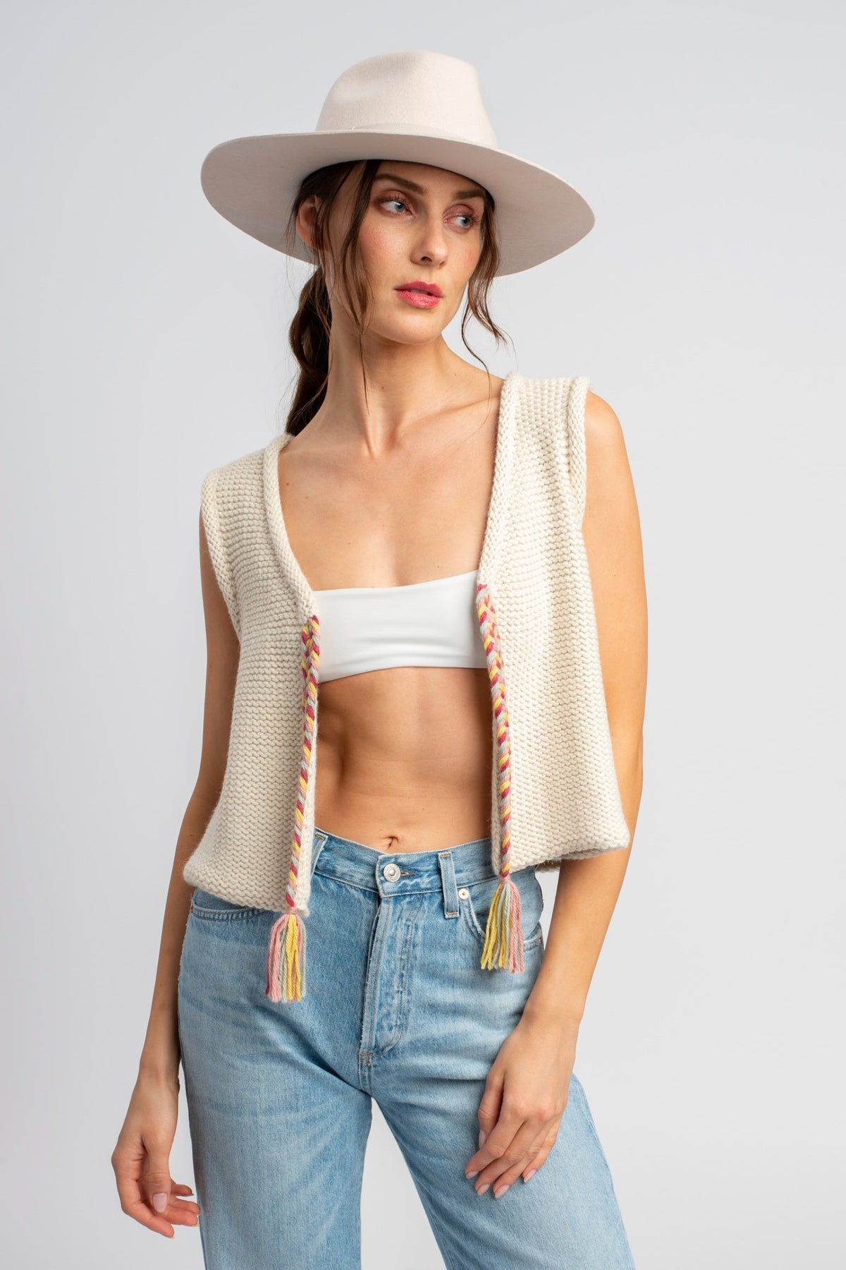 Front Hook Sweater Vest - White